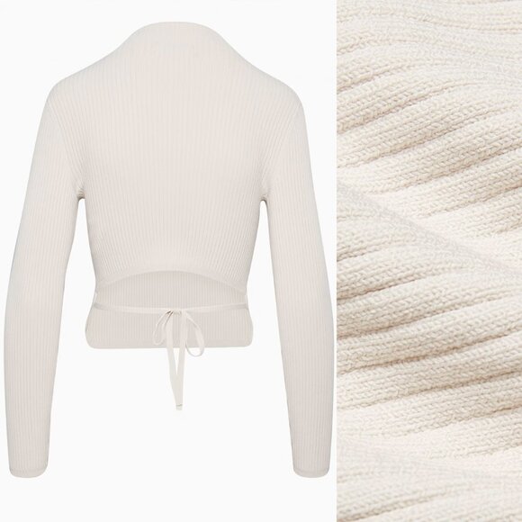 Aritzia Babaton Sculpt Knit Tie Back Sweater Long Sleeves Rib Mock Neck S $98 - Picture 4 of 16